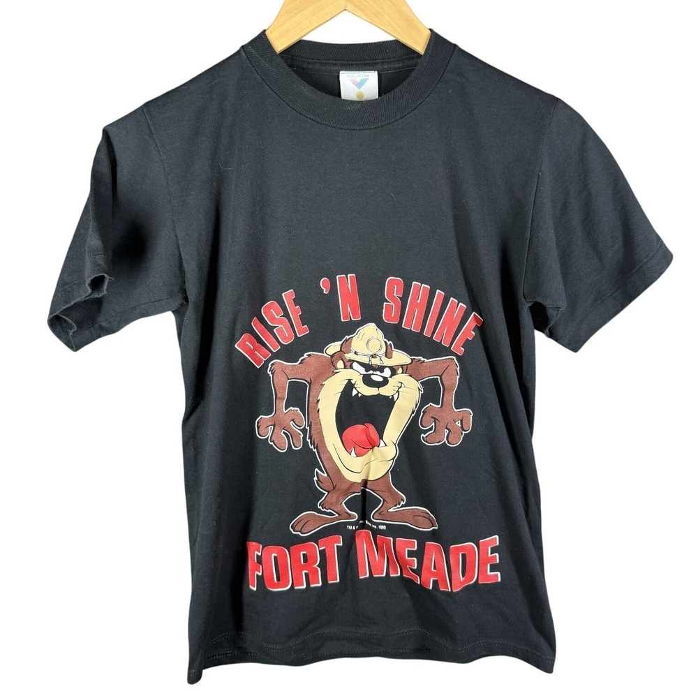 Jostens Looney Tunes T Shirt‎ Mens Small Black Vintage 1990 Taz Fort Meade